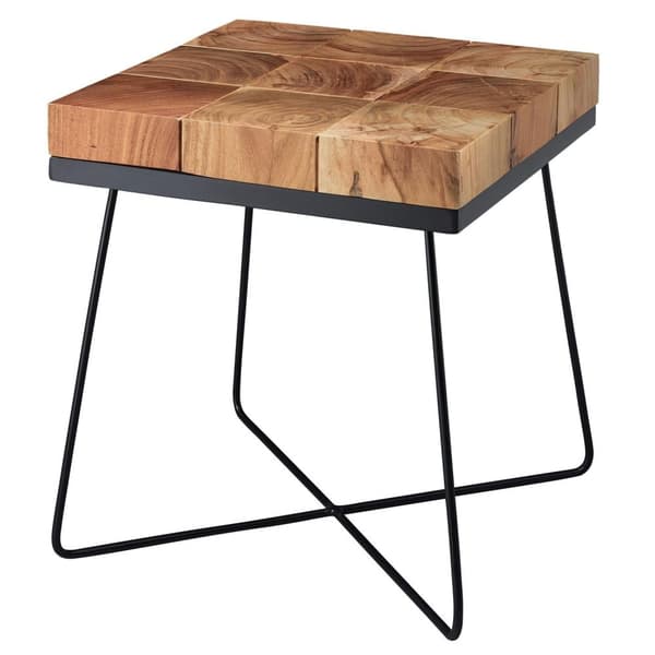 Rootz sidebord 45 x 45 x 51 cm Akacie massivt træ med metalstel - Industribord Firkantet massivt træbord Brun - Stuebord Moderne træbord med metalben