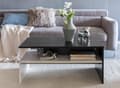 Miniatyrbillede 3 af 7: Rootz 90 x 43 x 60 cm med hylde træ sort - hvid - Design stue sofabord todelt med opbevaringsplads - Sofabord moderne sofabord - Loungebord stort og h