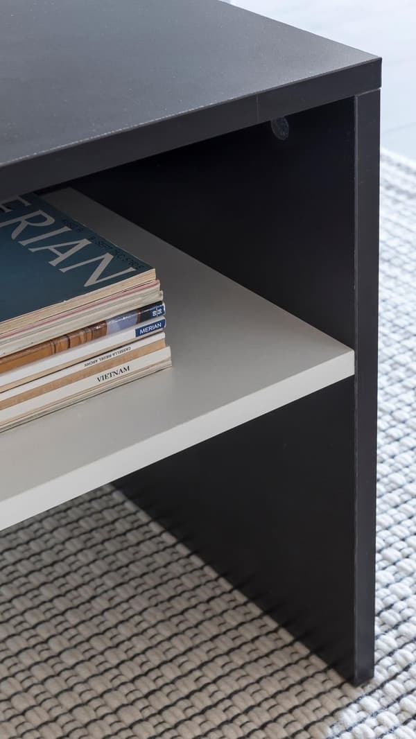 Rootz 90 x 43 x 60 cm med hylde træ sort - hvid - Design stue sofabord todelt med opbevaringsplads - Sofabord moderne sofabord - Loungebord stort og h