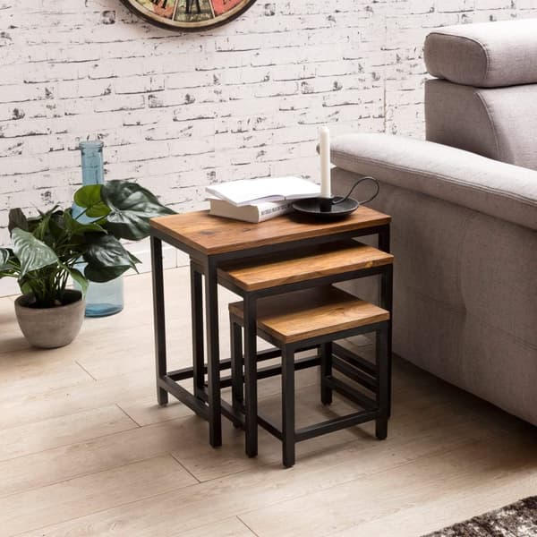 Rootz 3 Design sivupöydät Sheesham Nesting Pöydät metallijalat - Placematto 3 kpl Materialmix - Anstellische massiivipuuta