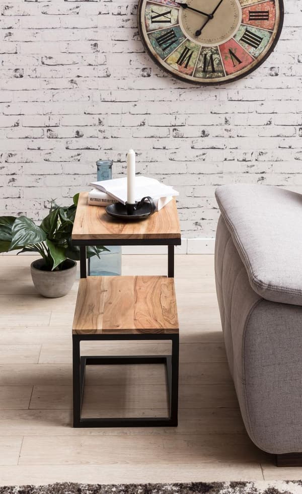 Rootz sidobord S-form massivt trä akacia - metall 45 x 60 x 30 cm - Design Vardagsbord Lantlig stil - Anstellisch förvaringsbord fyrkantigt