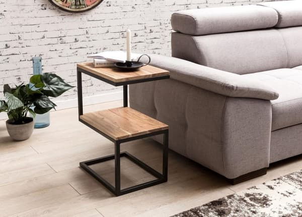 Rootz sidobord S-form massivt trä akacia - metall 45 x 60 x 30 cm - Design Vardagsbord Lantlig stil - Anstellisch förvaringsbord fyrkantigt