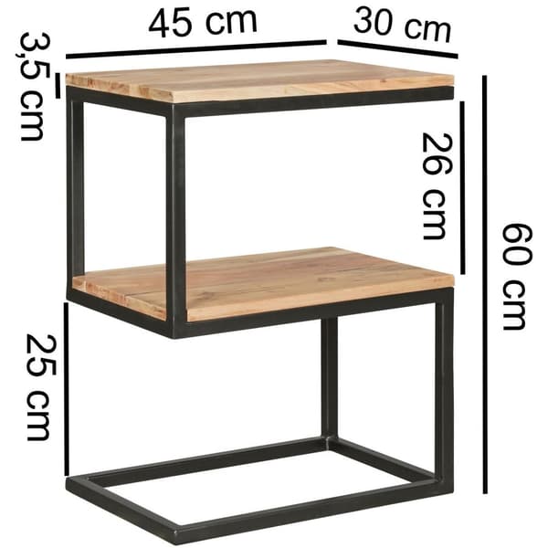 Rootz sidobord S-form massivt trä akacia - metall 45 x 60 x 30 cm - Design Vardagsbord Lantlig stil - Anstellisch förvaringsbord fyrkantigt