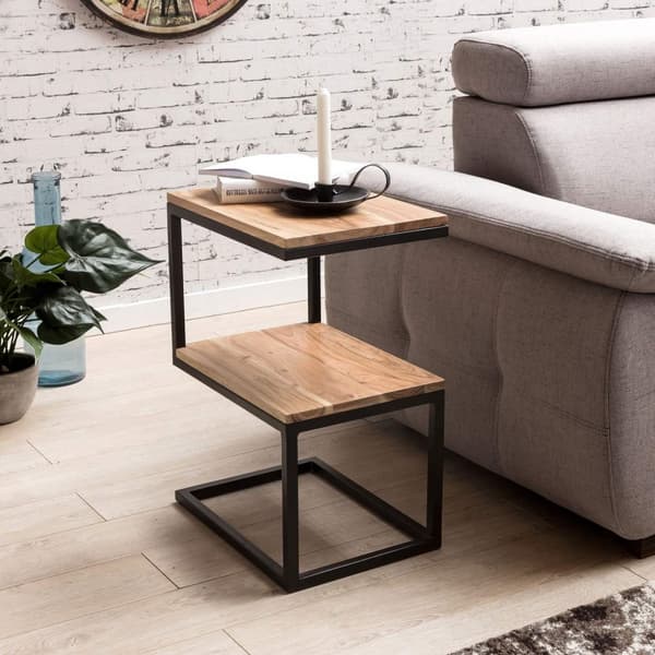 Rootz sidebord S-form massiv træ akacie - metal 45 x 60 x 30 cm - Design Stuebord Landlig stil - Anstellisch opbevaringsbord firkantet