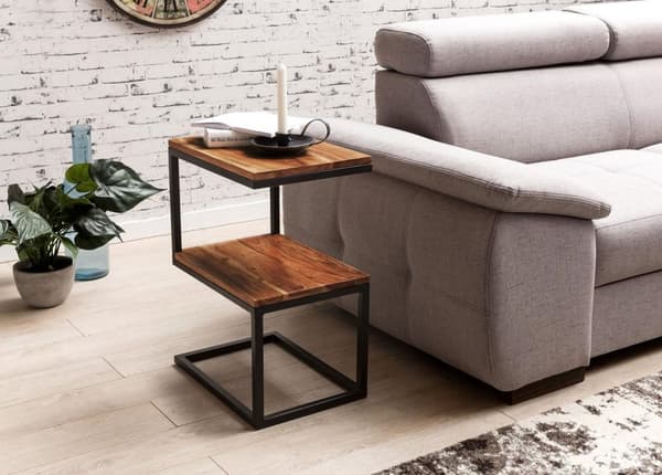 Rootz sidobord S-form massivt trä Sheesham - metall 45 x 60 x 30 cm - Design Vardagsbord Lantlig stil - Anstellisch förvaringsbord fyrkantigt
