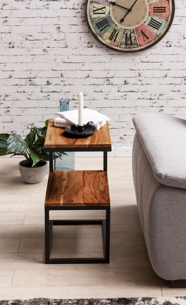 Rootz sidobord S-form massivt trä Sheesham - metall 45 x 60 x 30 cm - Design Vardagsbord Lantlig stil - Anstellisch förvaringsbord fyrkantigt