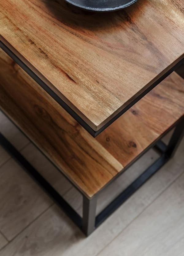 Rootz sidobord S-form massivt trä Sheesham - metall 45 x 60 x 30 cm - Design Vardagsbord Lantlig stil - Anstellisch förvaringsbord fyrkantigt