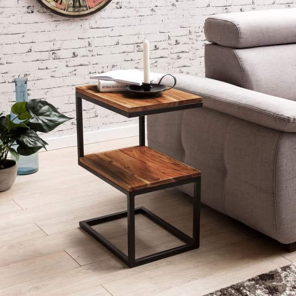 Rootz sidobord S-form massivt trä Sheesham - metall 45 x 60 x 30 cm - Design Vardagsbord Lantlig stil - Anstellisch förvaringsbord fyrkantigt