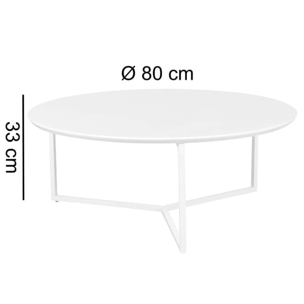 Rootz Design sofabord MDF træ hvid mat stel metal ø 80 cm - Stue lakeret Sofa moderne - Sofabord rund lounge