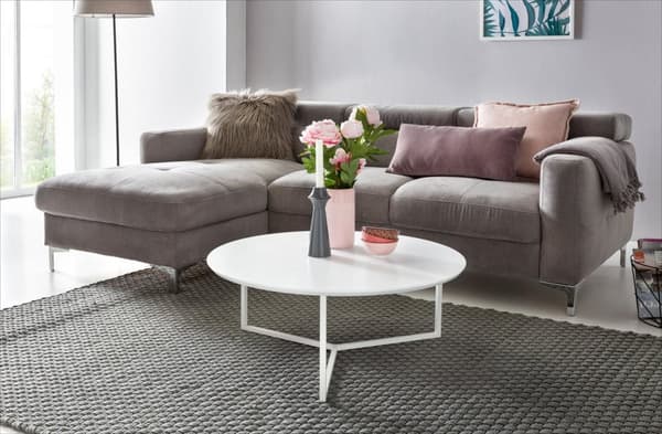 Rootz Design sofabord MDF træ hvid mat stel metal ø 80 cm - Stue lakeret Sofa moderne - Sofabord rund lounge