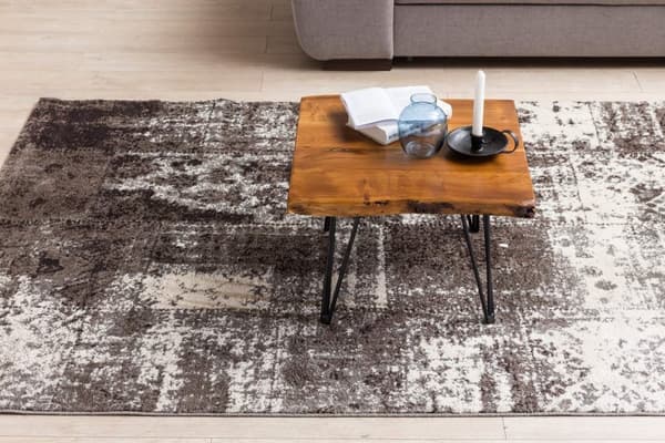 Rootz Design soffbord massivt träbord med trädkant 56x38x51 cm - Sheesham träbord med metallben - Vardagsbord i rustik lantlig stil