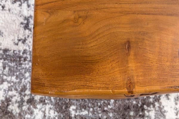 Rootz Design soffbord massivt träbord med trädkant 56x38x51 cm - Sheesham träbord med metallben - Vardagsbord i rustik lantlig stil