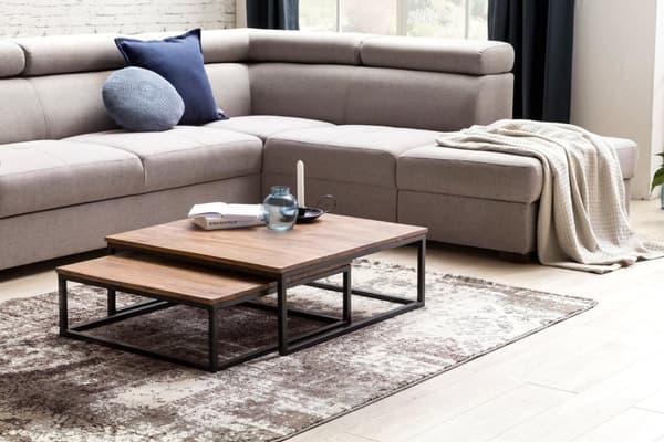 Rootz 2-teilig massivt trä 75 x 75 x 27 cm - Design vardagsrumsbord Sheesham wood - Vardagsrum Loungebord Palisander massiv med metallben