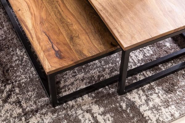Rootz 2-teilig massivt trä 75 x 75 x 27 cm - Design vardagsrumsbord Sheesham wood - Vardagsrum Loungebord Palisander massiv med metallben