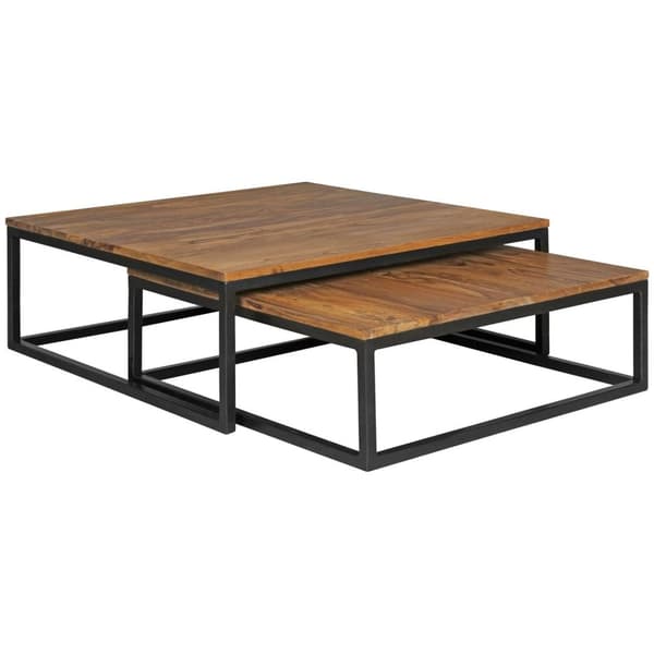 Rootz 2-teilig massivt trä 75 x 75 x 27 cm - Design vardagsrumsbord Sheesham wood - Vardagsrum Loungebord Palisander massiv med metallben