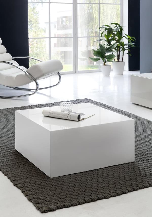 Rootz soffbord 60 x 60 x 30 cm högblank MDF vitlackerad - Design vardagsrumsbord Kub fyrkantig - Lounge sidobord kubform