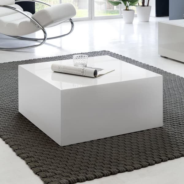 Rootz sofabord 60 x 60 x 30 cm højglans MDF hvidlakeret - Design stuebord Terning firkantet - Lounge sidebord kubeform