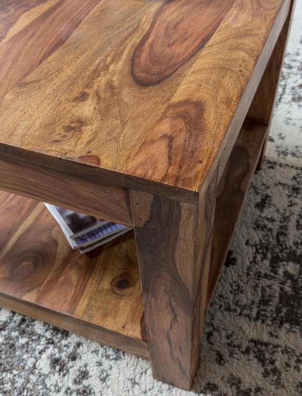 Rootz sofabord massivt træ Sheesham 60 x 60 cm stuebord design mørkebrunt sidebord i landstil