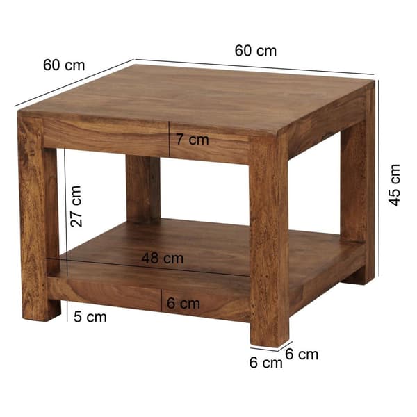 Rootz sofabord massivt træ Sheesham 60 x 60 cm stuebord design mørkebrunt sidebord i landstil