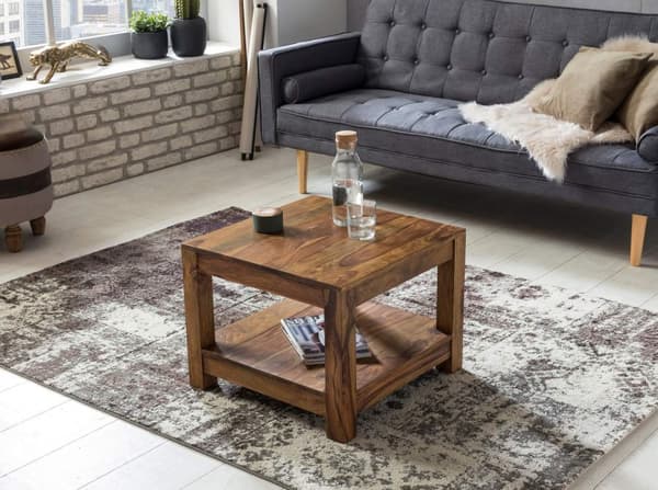 Rootz sofabord massivt træ Sheesham 60 x 60 cm stuebord design mørkebrunt sidebord i landstil