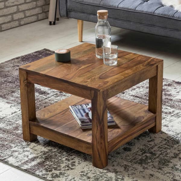 Rootz sofabord massivt træ Sheesham 60 x 60 cm stuebord design mørkebrunt sidebord i landstil