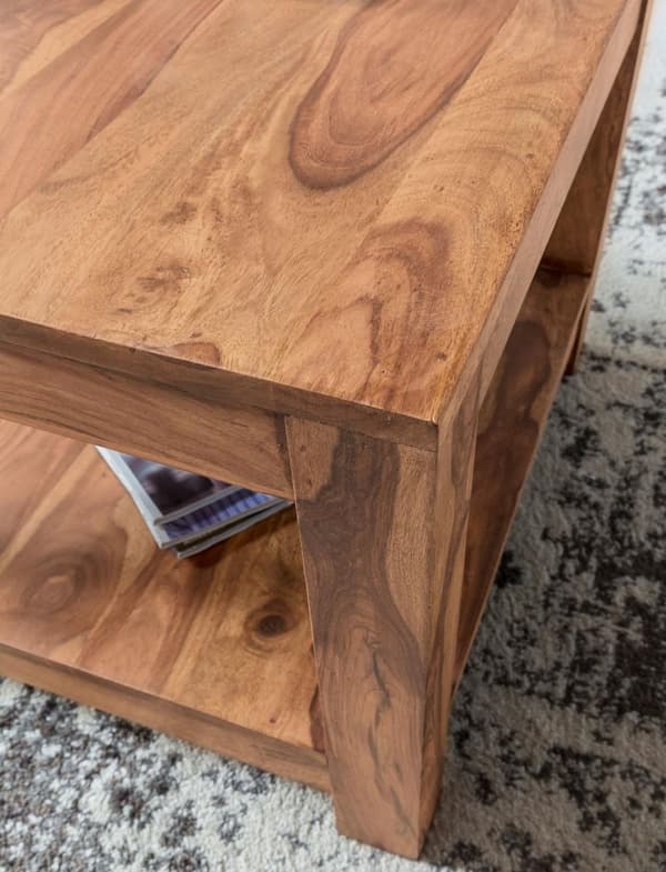 Rootz soffbord massivt trä akacia 60 x 60 cm vardagsrumsbord design mörkbrunt sidobord i lantlig stil