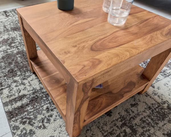 Rootz soffbord massivt trä akacia 60 x 60 cm vardagsrumsbord design mörkbrunt sidobord i lantlig stil