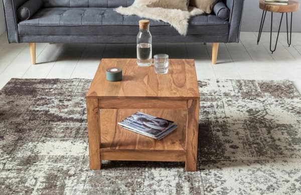 Rootz soffbord massivt trä akacia 60 x 60 cm vardagsrumsbord design mörkbrunt sidobord i lantlig stil
