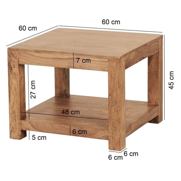 Rootz soffbord massivt trä akacia 60 x 60 cm vardagsrumsbord design mörkbrunt sidobord i lantlig stil