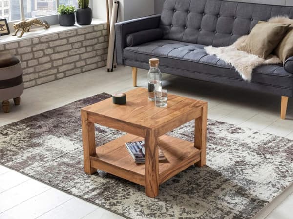 Rootz soffbord massivt trä akacia 60 x 60 cm vardagsrumsbord design mörkbrunt sidobord i lantlig stil