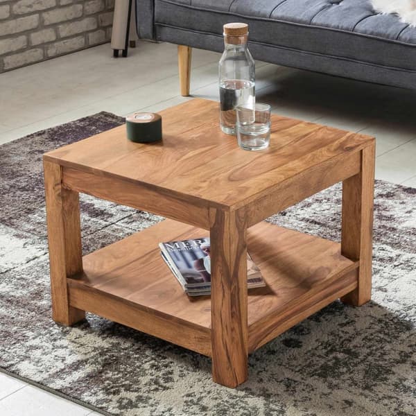 Rootz soffbord massivt trä akacia 60 x 60 cm vardagsrumsbord design mörkbrunt sidobord i lantlig stil
