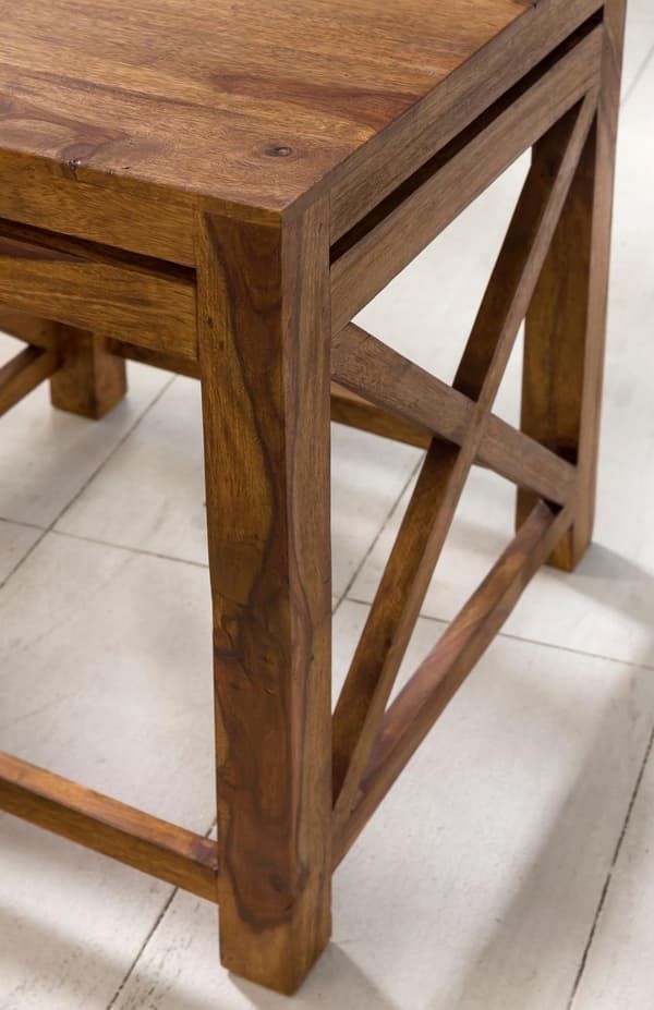 Rootz sæt med 2 sideborde massivt træ sheesham stuebord design mørkebrunt sofabord i landlig stil