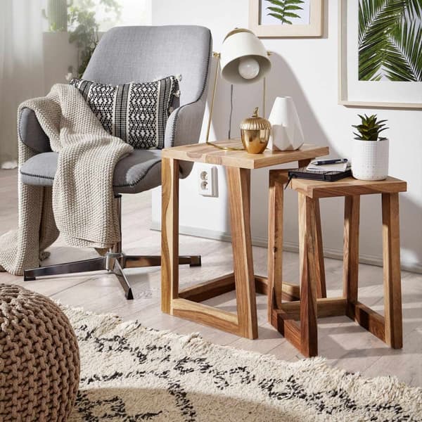 Rootz sæt med 2 sider massivt træ sheesham design loungebord Firkantet sengebord sæt landlig stil