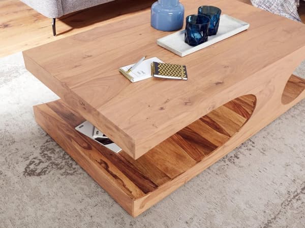 Rootz sofabord massivt træ Acacia 118 cm bredt spisebord design mørkebrunt bord i landstil