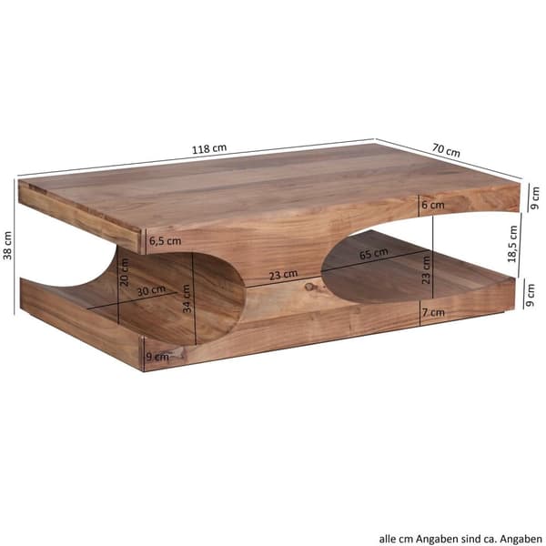 Rootz sofabord massivt træ Acacia 118 cm bredt spisebord design mørkebrunt bord i landstil