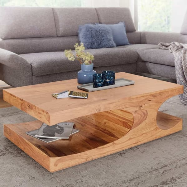 Rootz sofabord massivt træ Acacia 118 cm bredt spisebord design mørkebrunt bord i landstil