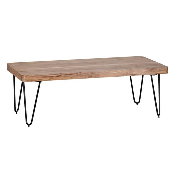 Rootz sofabord massivt træ akacie 115 cm bredt stuebord design metalben sidebord i landlig stil