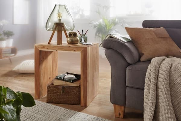 Rootz sidebord massivt træ akacie 60 x 35 cm stuebord design mørkebrunt sofabord i landlig stil