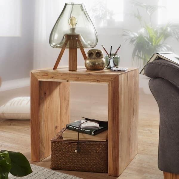 Rootz sidebord massivt træ akacie 60 x 35 cm stuebord design mørkebrunt sofabord i landlig stil