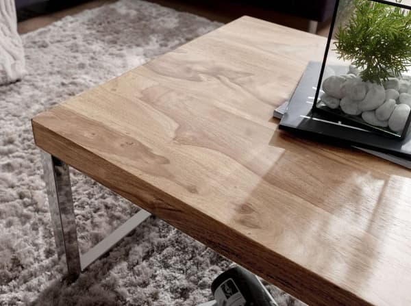 Rootz sofabord massivt træ Acacia 120 cm bredt spisebord design mørkebrunt bord i landstil