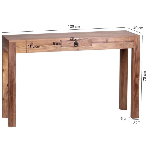 Rootz-konsolipöytä Massiivipuinen akaasiakonsoli, jossa 1 laatikkopöytä 120 x 40 cm maalaistyylinen senkki