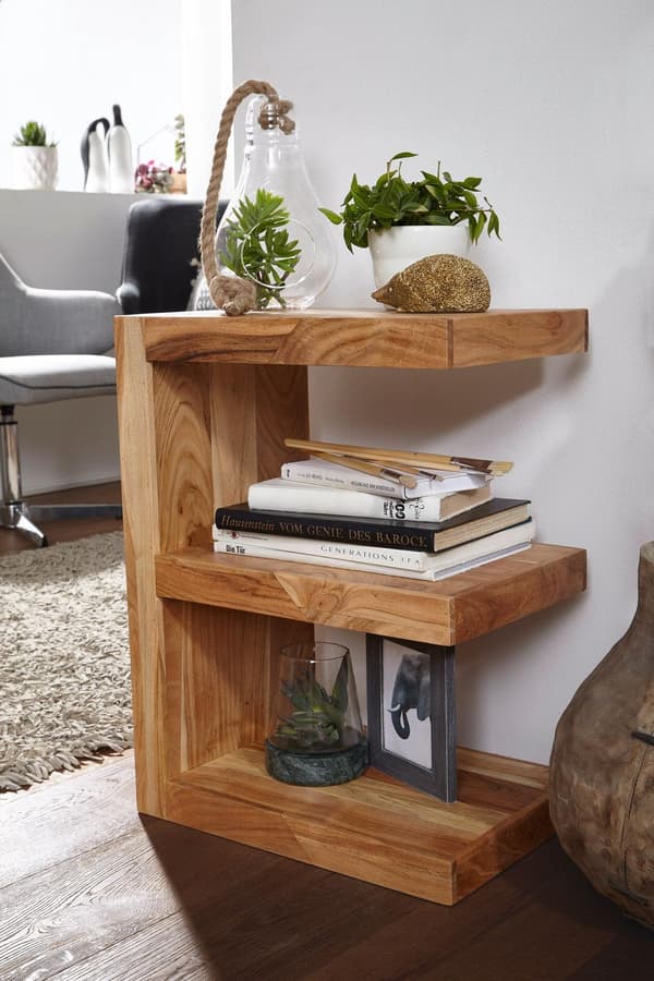 Rootz sivupöytä massiivipuuta akaasia E Cube 60 cm korkea olohuoneen pöytä design ruskea maalaistyylinen sohvapöytä
