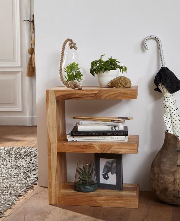 Rootz sivupöytä massiivipuuta akaasia E Cube 60 cm korkea olohuoneen pöytä design ruskea maalaistyylinen sohvapöytä