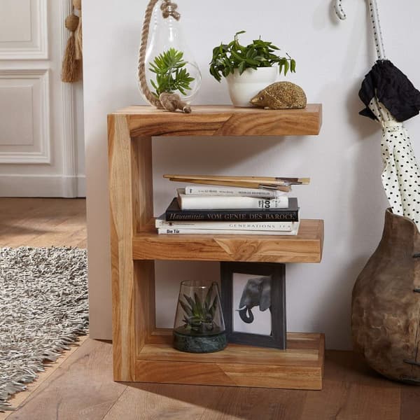 Rootz sivupöytä massiivipuuta akaasia E Cube 60 cm korkea olohuoneen pöytä design ruskea maalaistyylinen sohvapöytä