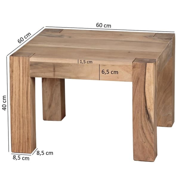 Rootz sofabord massivt træ Acacia 60 cm bredt spisebord Design brunt bord i landlig stil natur