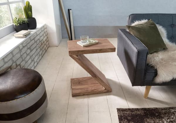 Rootz sidebord massivt træ akacie Z Cube 60 cm højt stuebord design brunt sofabord i landlig stil