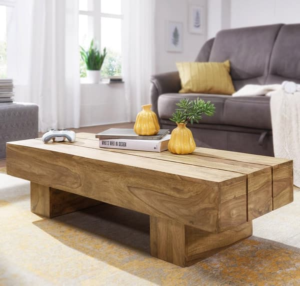 Rootz sohvapöytä massiivipuuta akaasia 120cm leveä design olohuoneen tummanruskea maalaistyylinen pöytä