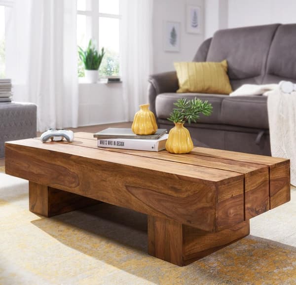 Rootz soffbord massivt trä Sheesham 120 cm brett design vardagsrumsbord mörkbrunt bord i lantlig stil