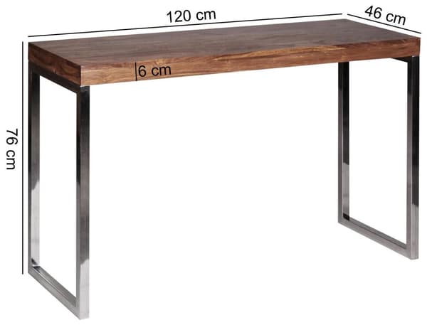 Rootz konsolipöytä massiivipuuta sheesham-konsoli metallijaloilla työpöytä 120x45 cm maalaistyylinen senkki moderni massiivi aitoa puuta luonnollinen