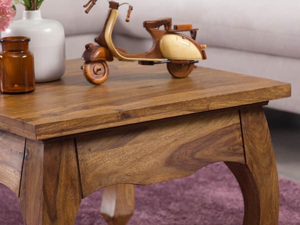 Rootz soffbord massivt trä Sheesham 60 cm brett vardagsrumsbord design mörkbrunt sidobord i lantlig stil